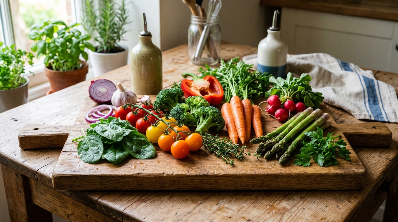 Čerstvá zelenina na dřevěném prkénku